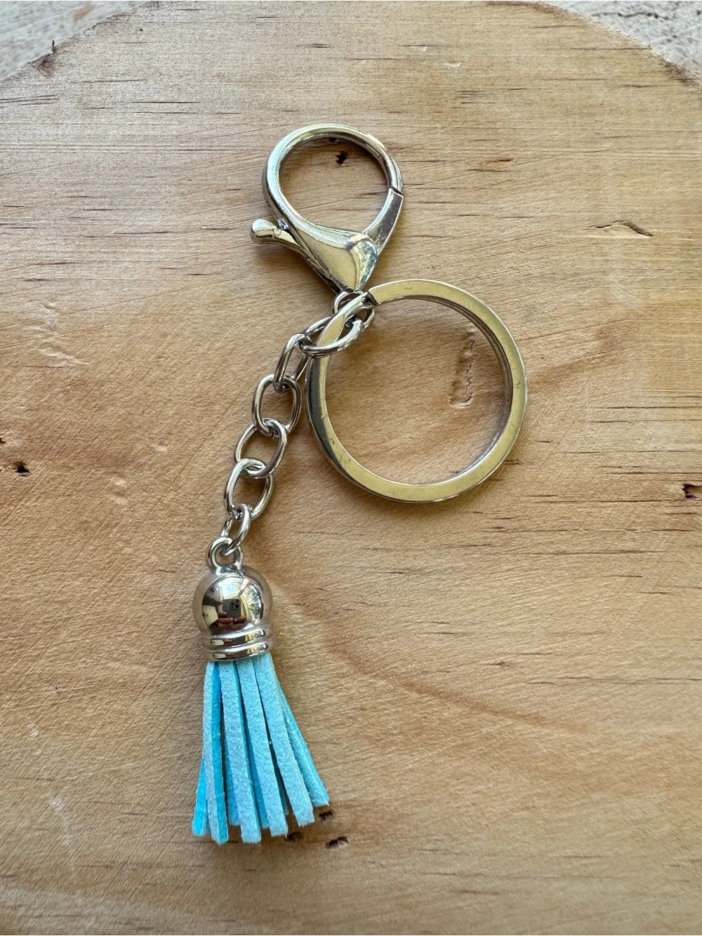 Turquoise Tassel Keychain with Silver Hardware